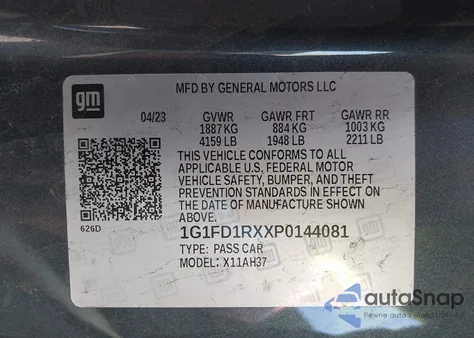 2023 Chevrolet Camaro Rwd 2Lt z USA, uszkodzony, nr VIN 1G1FD1RXXP0144081